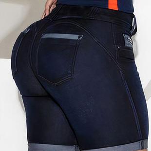 contrast stitching color lifting hip denim shorts skinny