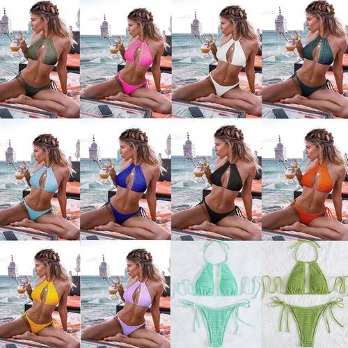 sexy yellow solid bikinis sets cup thong swimsuit women
