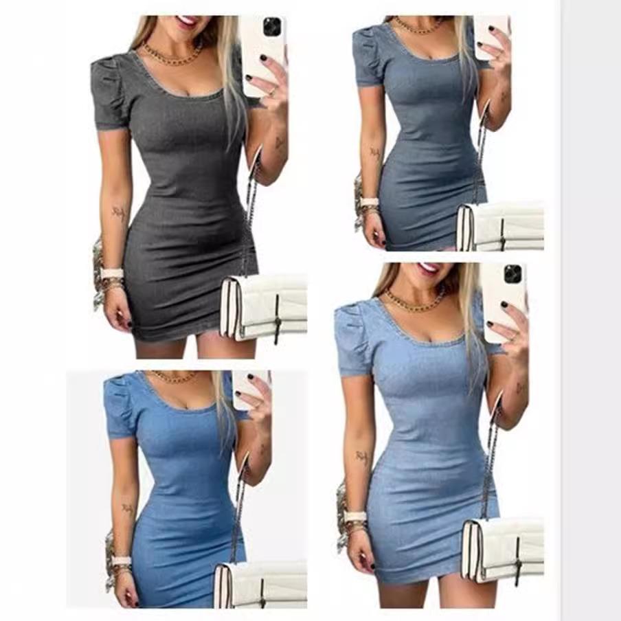 Dress Sleeve Tufted Hip-Collared Shaping Body Denim