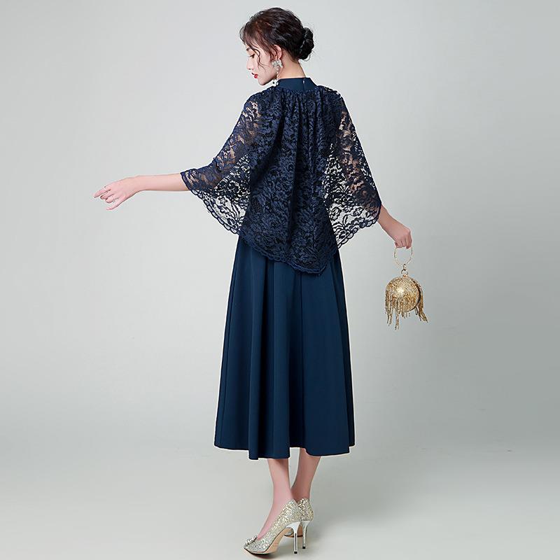 Evening dress for women navy blue daily wear long