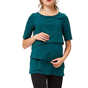 Wear Sleeve Maternity Hem Irregular Neck Round Short