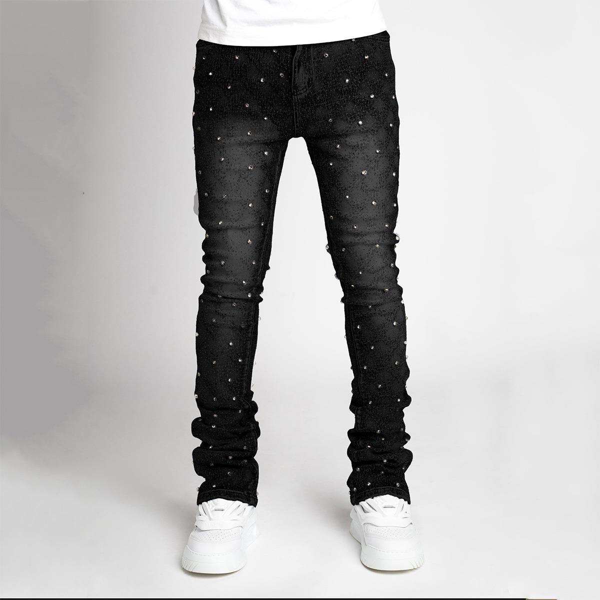 mens regular fit stacked jeans patch distressed destroyed