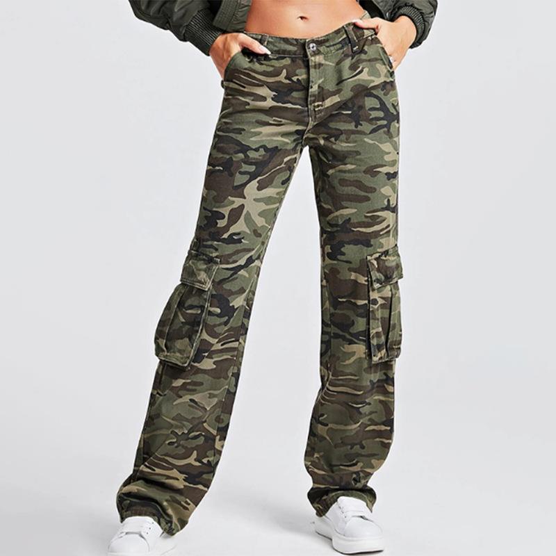 Temperament street camouflage straight pants spring fashion