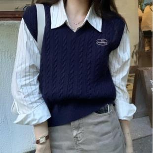 layered top autumn wool knitted vest outerwear vest Vintage