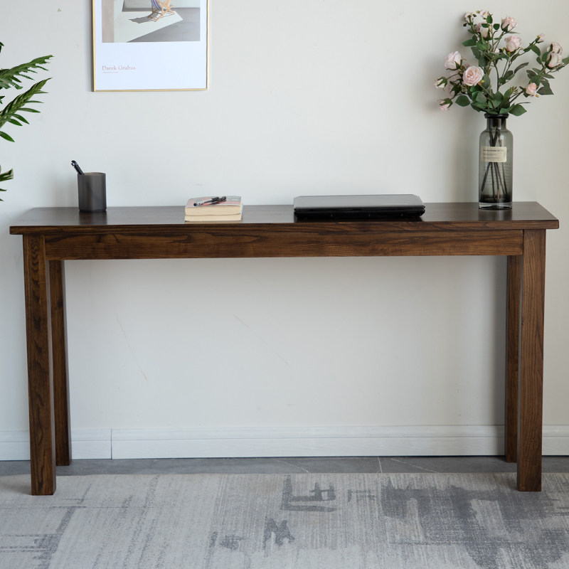 北欧实木窄书桌定制榆木日式长条桌简约靠墙卧室电脑桌学生写字台