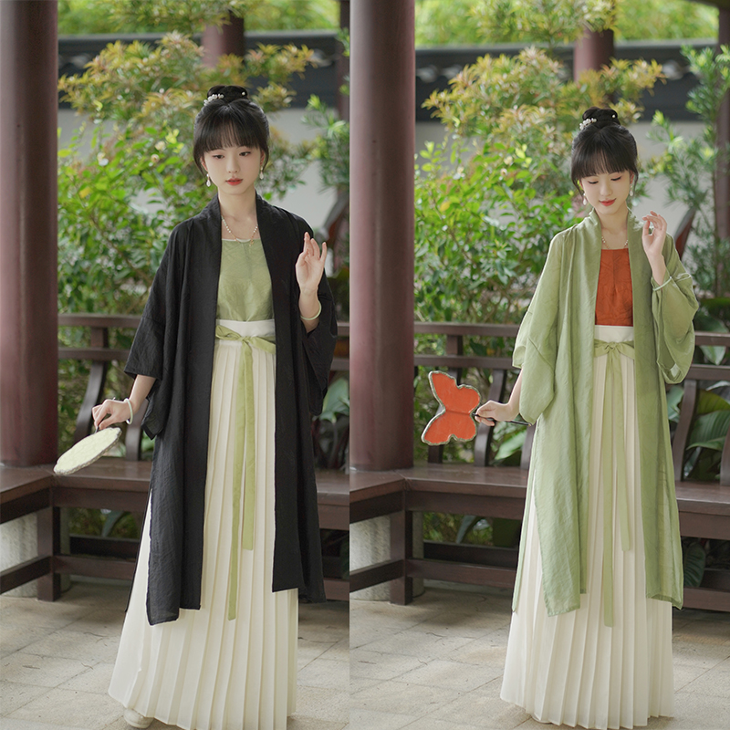 若湘阁【竹韵】宋制汉服天丝提花长干寺褙子日常一片式百迭裙春夏