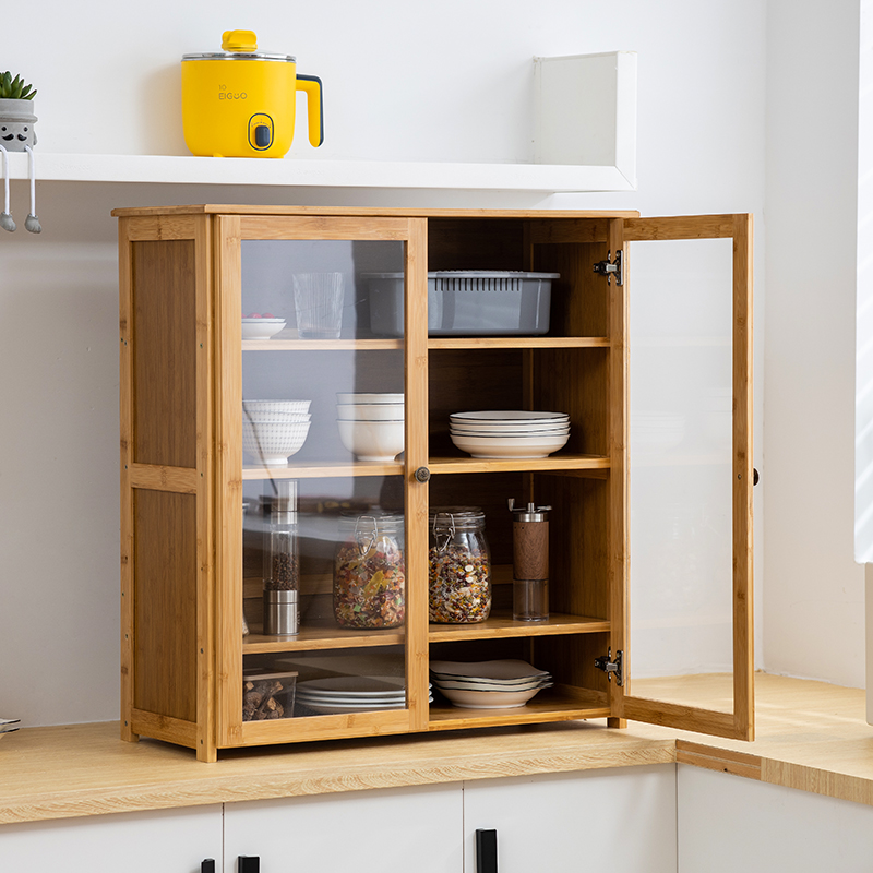 厨房碗盘柜置物架碗碟收纳盒家用餐具带盖子小型碗架实木碗筷储物