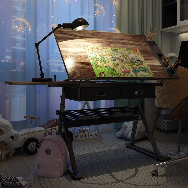 黑胡桃木实木可升降书桌绘画桌绘图油画美术画画设计建筑师工作台