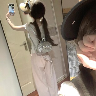 小众修身 法式 女夏季 白色衬衫 显瘦木耳边方领上衣 温柔甜美蕾丝短袖