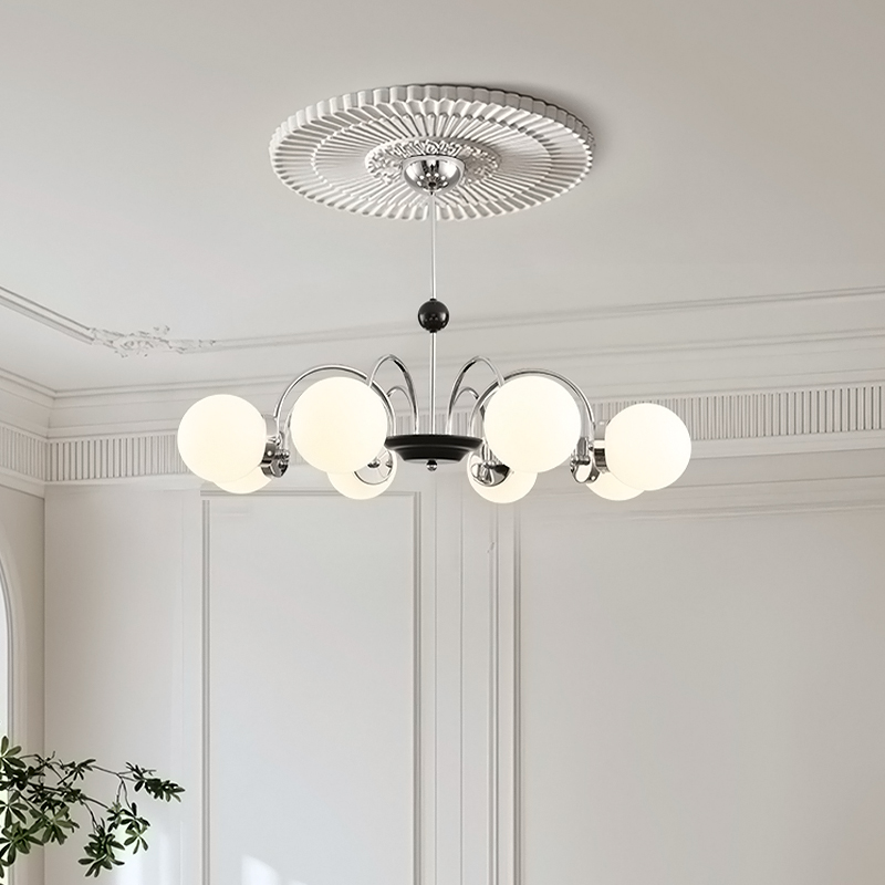 法式奶油风客厅吊灯中古包豪斯玻璃圆球餐厅卧室灯具复古魔豆吊灯