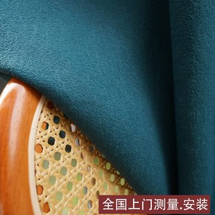 墨绿色复古风格窗帘 深绿遮光客厅卧室飘窗纱帘全遮光全遮光成品