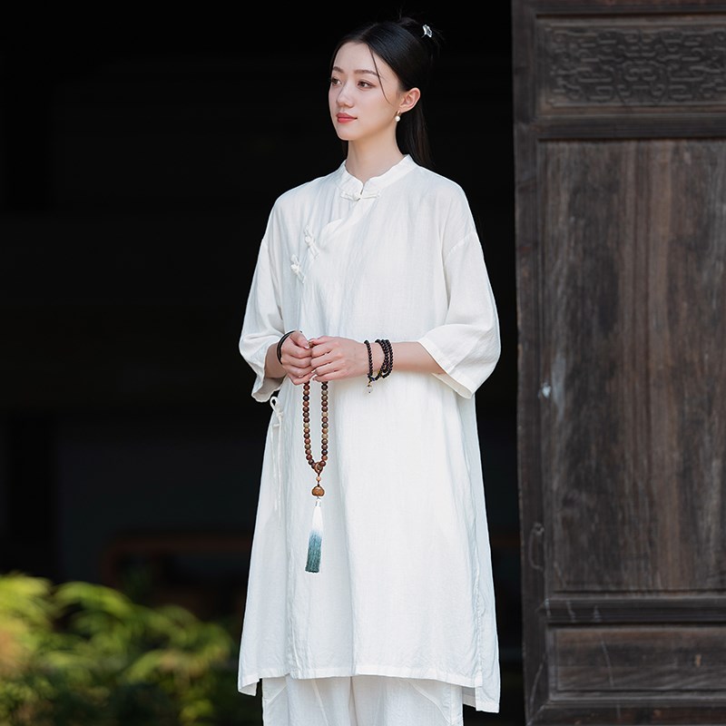 新中式上衣夏季新款国风寺院居士服女式亚麻薄款佛系禅修打坐禅服