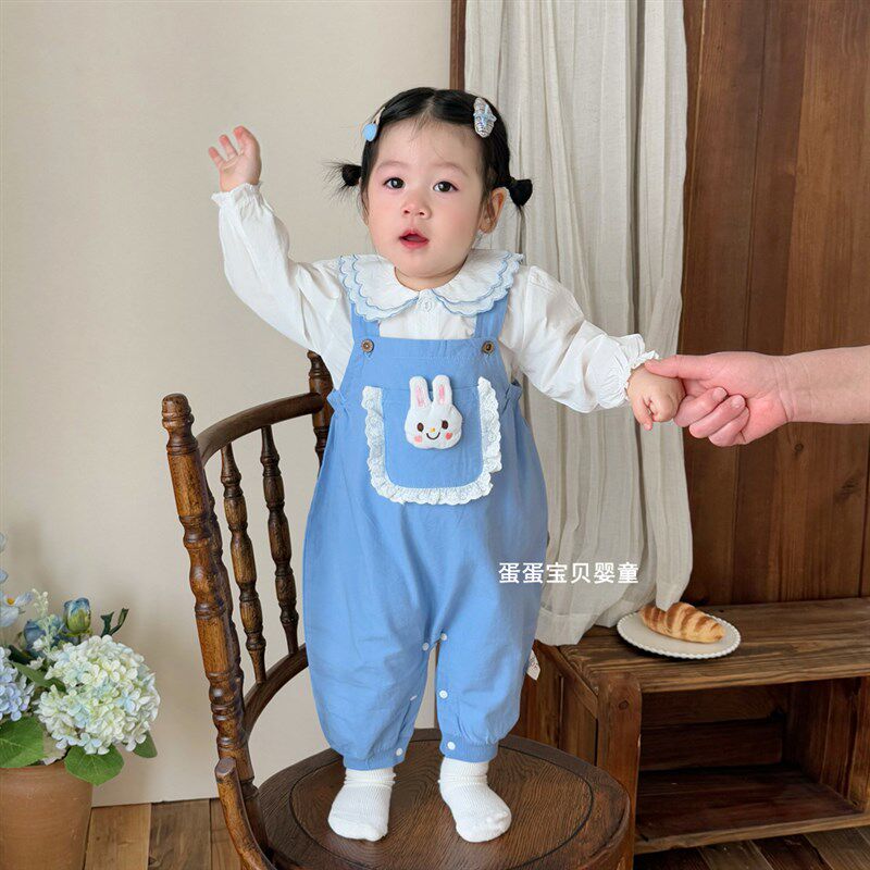 2025春季新款婴儿衣服女宝宝春装连体背带裤套装超萌幼儿一岁洋气