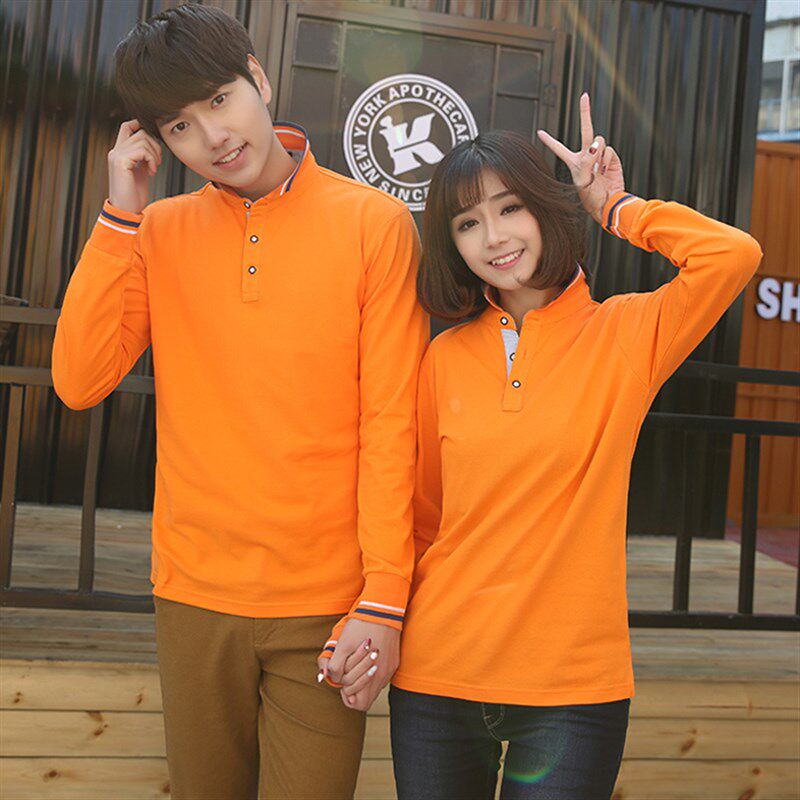 珞霏有领长袖情侣t恤工作服定制印logo翻领polo文化衫男女班服