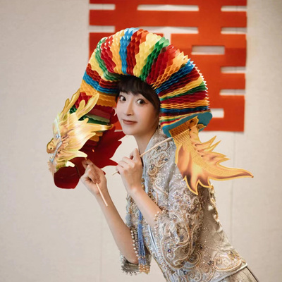 结婚接亲游戏剪纸舞龙拍照新娘堵门道具领证小彩龙灯笼醒狮中国风