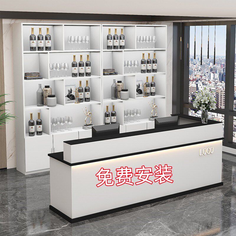 超市收银台转角吧台柜落地酒柜组合餐馆酒店前台桌接待台商用柜台