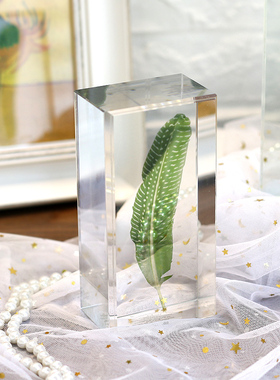 北欧羽毛水晶笔筒花插书立美式样板间创意软装饰品书房摆件书挡