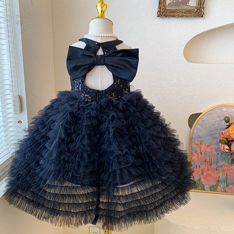 高端女童连衣裙夏装洋气女孩亮片蛋糕裙儿童蓬蓬生日礼服演出裙子