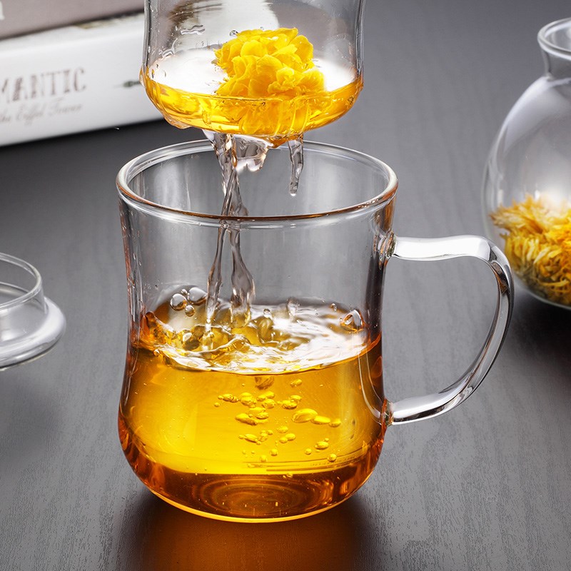 加厚防爆耐热高温玻璃过滤泡茶杯花茶杯茶水分离水杯带把盖喝茶杯