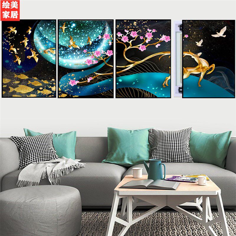 电表箱四联装饰画四联画推拉遮挡壁画客厅沙发背景墙挂画北欧简约