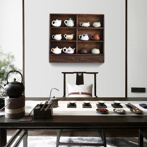 多宝格置物架实木收纳架茶具茶架博古架茶盏收纳柜茶壶展示架挂墙