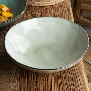 复古陶瓷窑变螺纹大号敞口汤碗酸菜鱼大碗水果盆龙虾果盘大汤