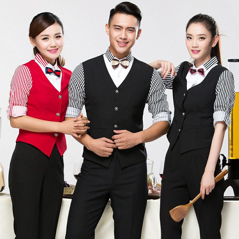 酒店工作服秋冬装 酒吧马甲假两件服务员宾馆前台KTV服装男女长袖
