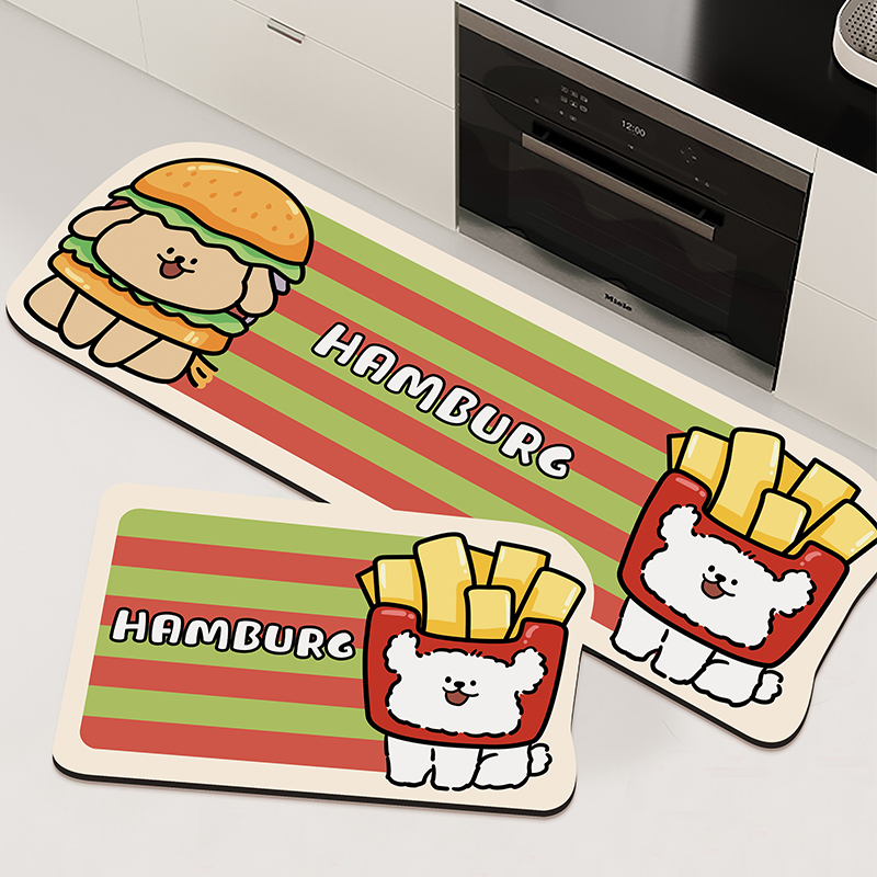 卡通小狗厨房专用地垫吸水防滑脚垫子防油家用卫生间门口进门地毯