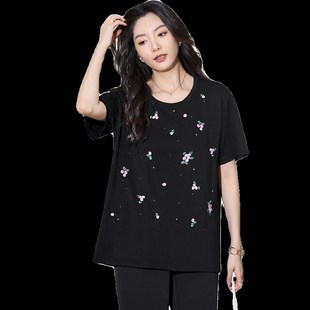 胖妹妹洋气时尚 加肥加大码 女装 夏装 T恤 休闲上衣胖mm宽松显瘦短袖