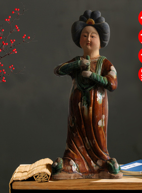 唐仕女摆件乐器俑侍女陶俑胖妞肥婆古玩收藏仿古唐三彩仕女陶瓷