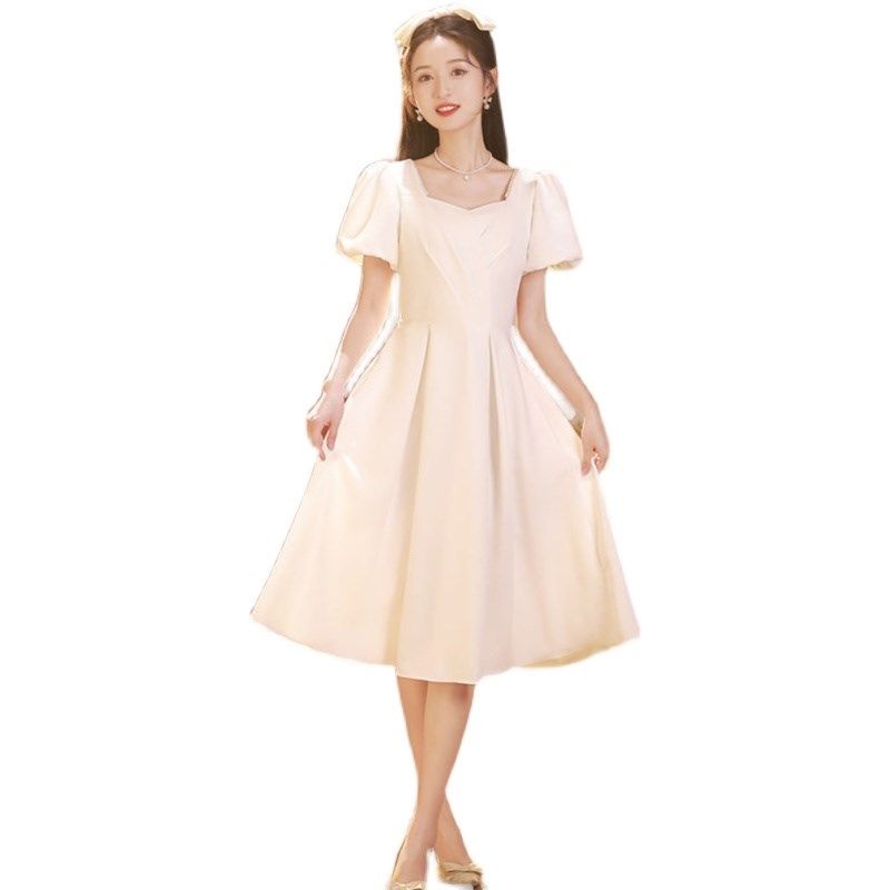 订婚礼服连衣裙白色日常可穿法式生日party裙领证登记晚装小礼服