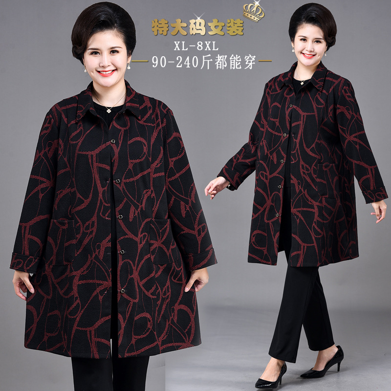加肥加大妈妈秋装长款风衣胖太太大码女装洋气外套220斤中老年人