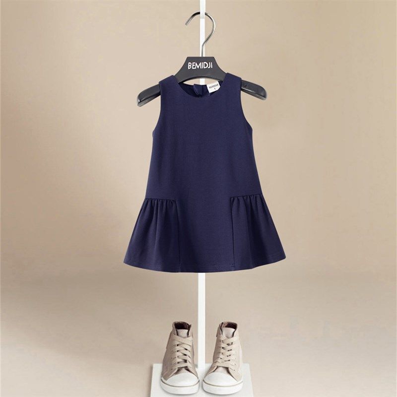 伯米吉2023秋装新款女童藏蓝色马甲裙洋气学院风连衣裙鱼尾背心裙