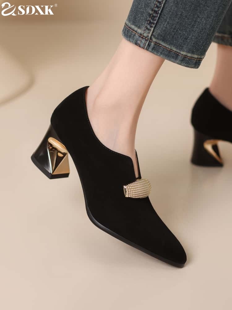SDXK2025春秋新款尖头单鞋女粗跟通勤职业磨砂皮高跟鞋深口法式鞋,女鞋,深口单鞋,淘宝优惠券,粉丝福利购,淘宝优惠卷