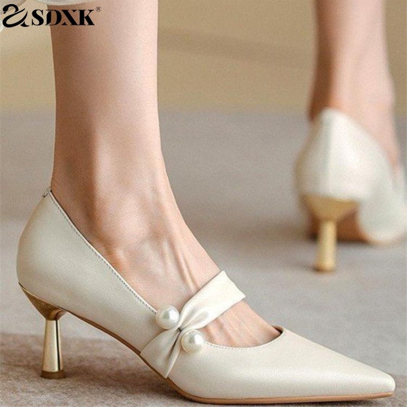 SDXK仙女白色法式高跟鞋女尖头2025春秋新款小众高级珍珠单鞋小跟,女鞋,浅口单鞋,淘宝优惠券,粉丝福利购,淘宝优惠卷