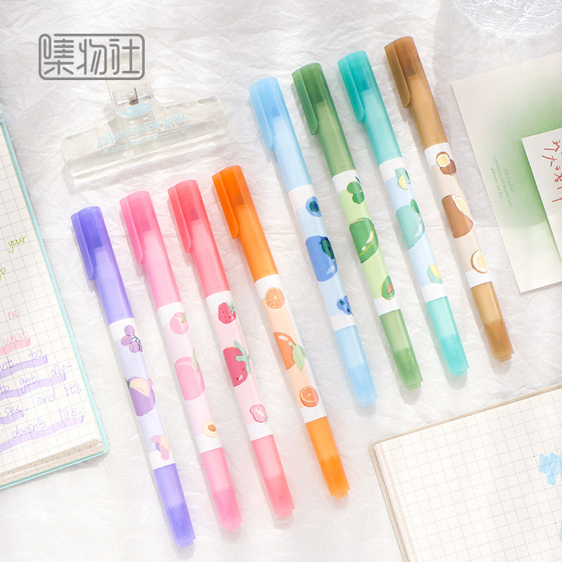 集物社双头软头荧光笔可划可写一头两用学生笔记重点绘画手帐街角果摊