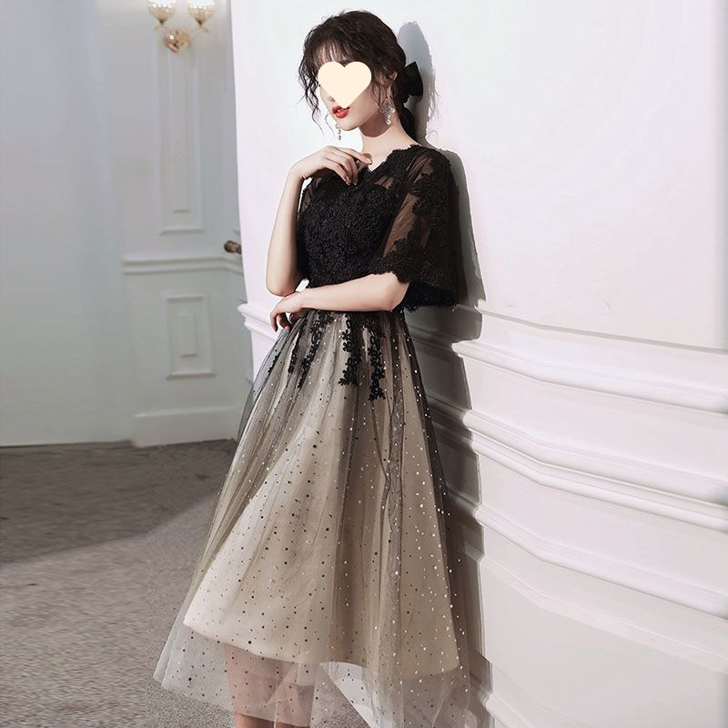 大码小晚礼服裙子女气质宴会胖mm遮肚黑色显瘦平时