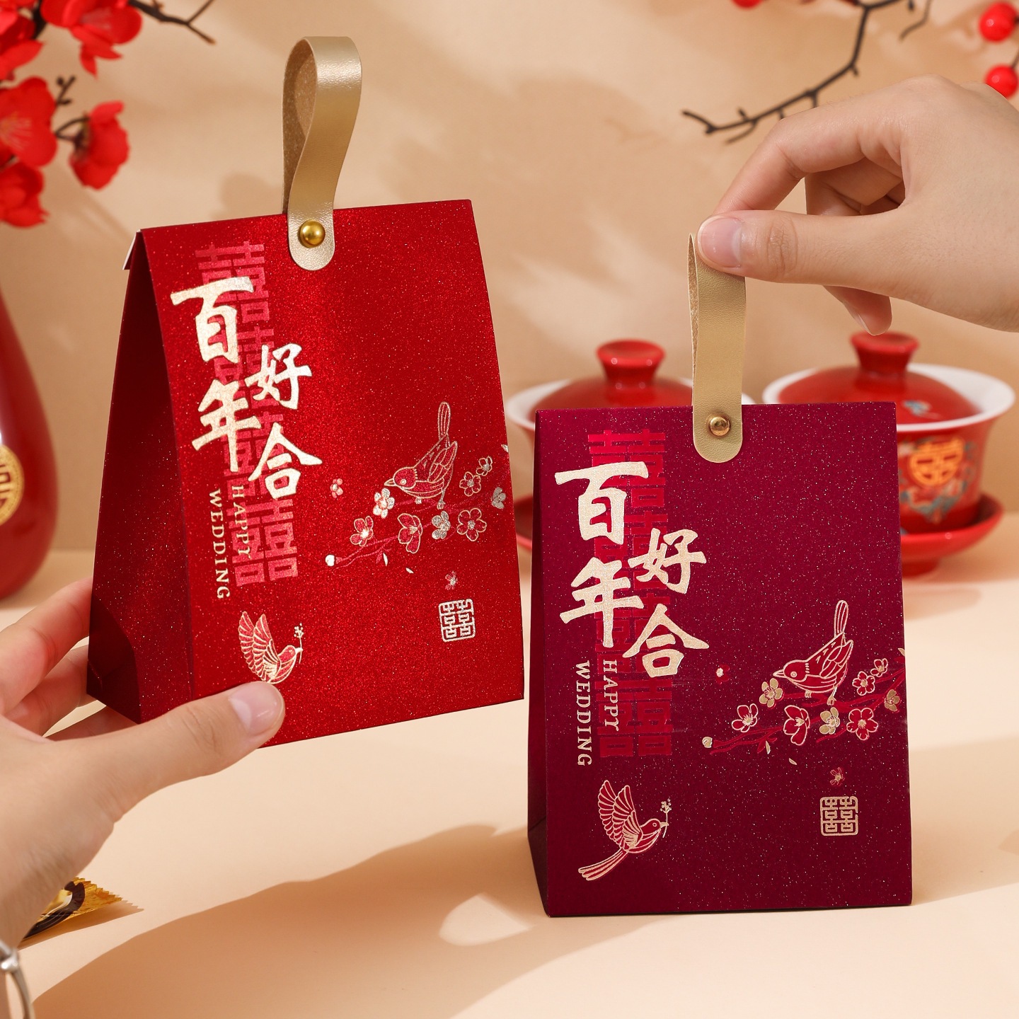 2025年新款磨砂喜糖盒子中式结婚礼轻奢手提伴手礼盒糖果包装空盒