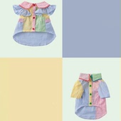 宠物狗狗衣服春秋款 薄款 泰迪猫咪比熊撞色幼犬撞色衬衣纽扣