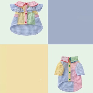 宠物狗狗衣服春秋款 泰迪猫咪比熊撞色幼犬撞色衬衣纽扣 薄款