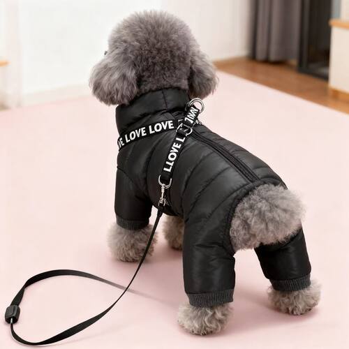 防寒狗狗衣服冬季加厚保暖泰迪中小型犬可牵引不粘毛外出四脚衣