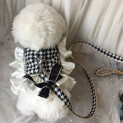 狗狗小香风牵引绳背心式衣服胸背带宠物猫咪小型犬千鸟格泰迪比熊