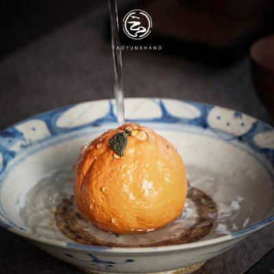宜兴紫砂橘子茶宠精品可养手工仿真水果桔子茶玩大吉大利茶桌摆件