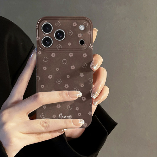棕色碎花适用苹果18promax手机壳iPhone17pro简约16秋冬15韩系oppo14防摔套13十八新款华为荣耀小米vivo红米