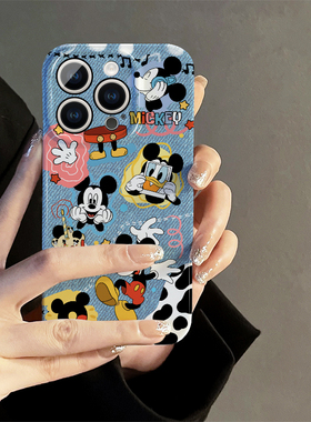 ins风日韩米奇牛仔适用iphone15promax苹果14新款13全包mini防摔xr简约小众高级感12菲林8plus11手机壳女