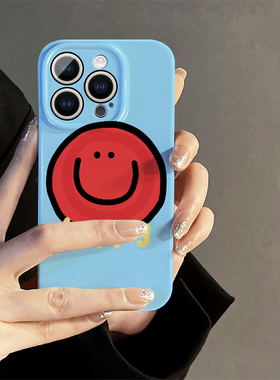 ins风日韩卡通红色笑脸适用iphone15promax苹果14新款13全包mini防摔xr简约小众高级感12菲林8plus11手机壳女
