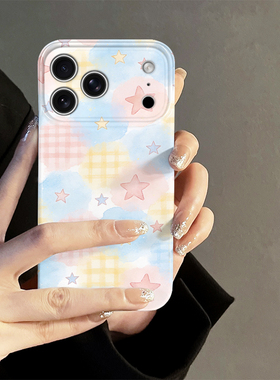 格纹星星适用苹果16promax手机壳iPhone17pro新款iP15pro简约14韩系13防摔套oppo12小米少女华为荣耀vivo红米