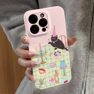 适用苹果16promax手机壳女iPhone15新款小米16e华为14红米i13卡通mate70保护套vivo防摔oppo餐桌猫咪12荣耀11