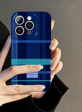 适用vivox100pro手机壳女x90新款y100高级硅胶x80全包s18/17/16防摔y33s保护套pro简约薄y30蓝色格纹y200硬壳