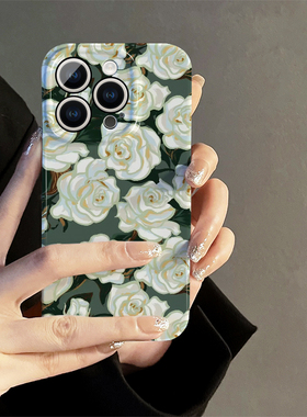 适用于opporeno9手机壳reno8/7/6/5/4/3白色玫瑰findx5/x3ins风pro硬壳r17/r15高级a9/a11x菲林壳a93/a72小众